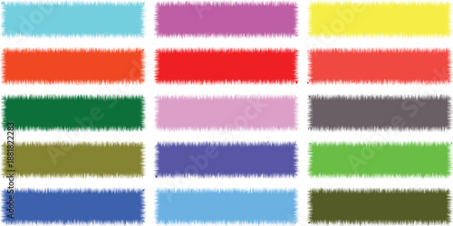 Collection of fifteen rectangular frames with spiky edges in diverse vibrant colors