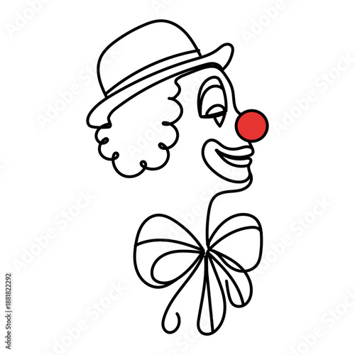 Continuous one line drawing clown Vector logo drawn fore card Editable stroke