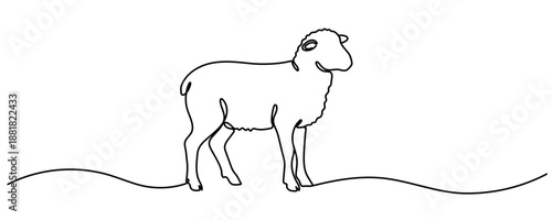 A minimalist design, executed in continuous lines, depicts a lamb or sheep. Perfect as an Easter concept. Editable stroke