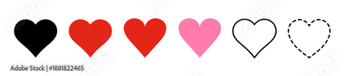 Red and black heart icons set, heart icon, simple hearts and love symbols
