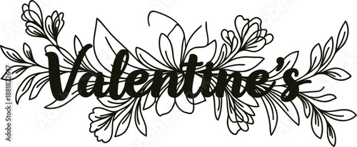 Valentines Day celebration floral design with leaves and flowers illustration