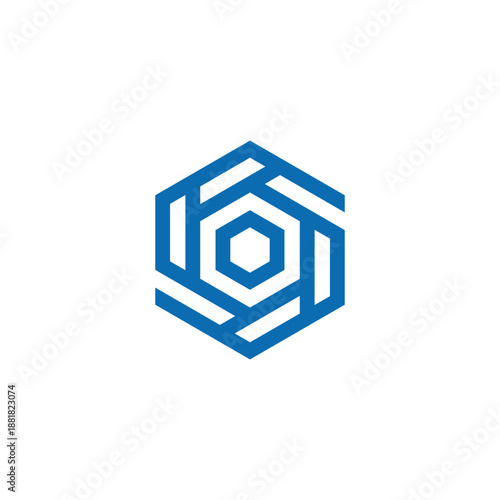 Modern abstract blue hexagon icon, a symbol of interconnectedness, digital innovation, and technological advancement in a sleek graphic design