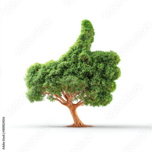 creatively shaped tree with lush green foliage mimicking a thumbs-up gesture symbolizes positivity, harmony with nature, and imaginative environmental expression