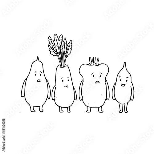 Sad Vegetable and Fruit Characters with Different Emotions