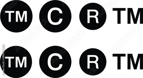 Black Circles with TM CR Symbols and TM Text on White Background vector illustration