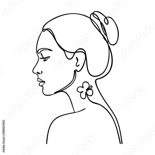 Día de San Patricio. Dibujo sencillo con líneas de cara de mujer de perfil con trébol de 3 hojas