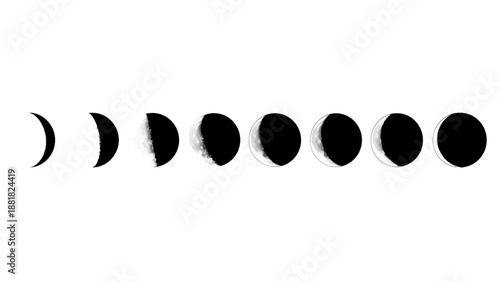Lunar Phases Sequence Silhouette Illustration.