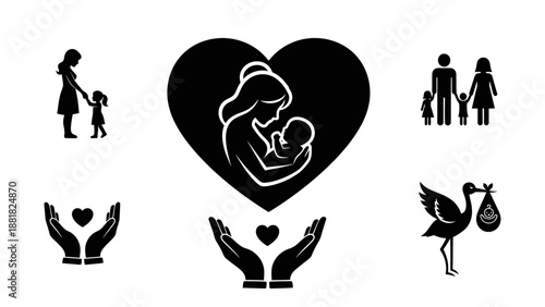 Mother Holding Baby in Heart Icon.