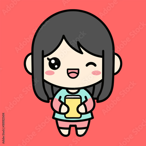 Cute cartoon girl holding book isolated on transparent background
