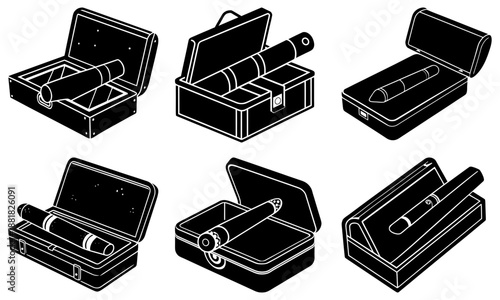 Open Cases with Telescopes and Binoculars on White Background carrying case optical device