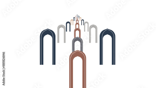 Abstract geometric arches in a receding perspective, Generative AI.