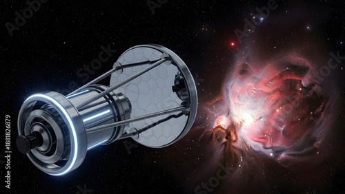 Celestial Explorer: A sleek, modern spacecraft embarks on a journey through the vastness of space, a nebula shimmering in the distance. 