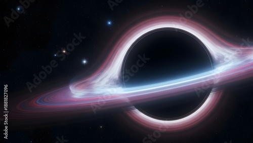 Celestial Enigma: Witness the cosmic dance of a black hole, a swirling vortex of energy and matter against the backdrop of a starlit cosmos.