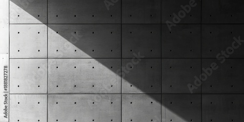 Geometric Concrete Panel Wall with Square Gray Blocks for a Minimalistic Architectural Style
