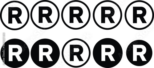 Multiple Registered Trademark Symbols In Circles Black And White Keywords: registered symbol, trademark symbol, r symbol, legal