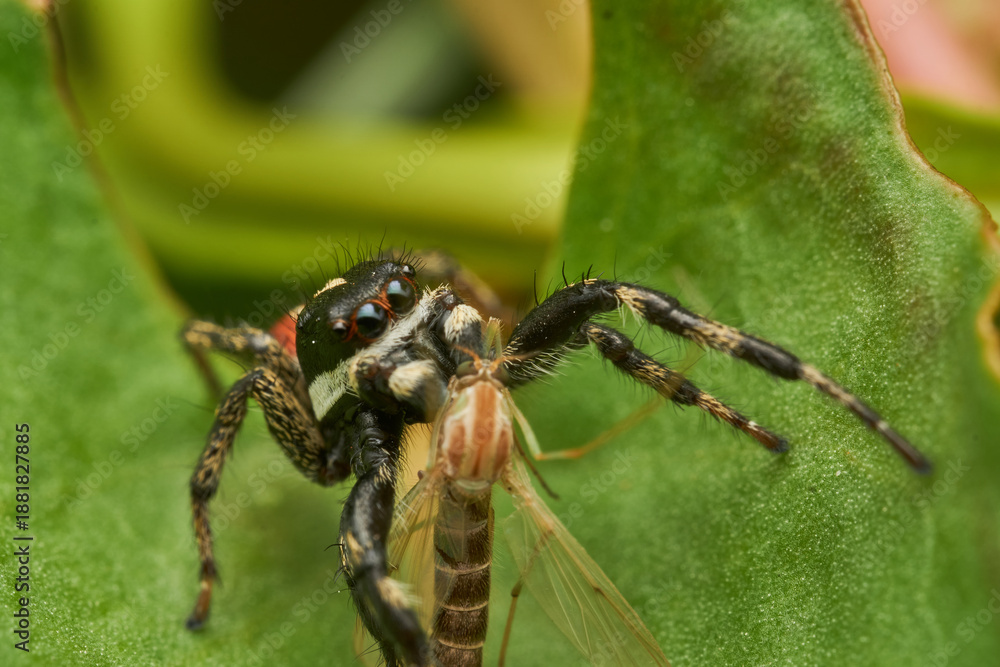 Fototapeta premium Macro capture of predator spider feeding