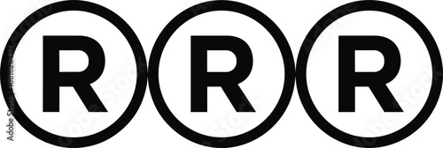 Three black registered trademark symbols R inside circles on white background icon