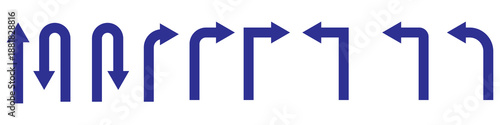 U turn arrow symbol icon set. Direction Icon Set. Go Straight This Way One Way Only U Turn Left and Right Black and White Arrow vector illustration.