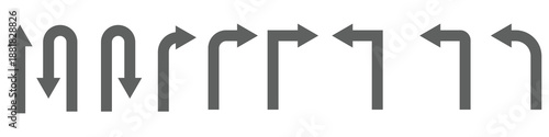 U turn arrow symbol icon set. Direction Icon Set. Go Straight This Way One Way Only U Turn Left and Right Black and White Arrow vector illustration.