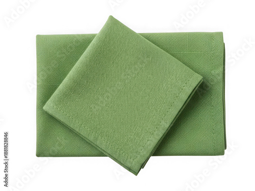 Green textured fabrics stacked, isolated on transparent background