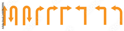 U turn arrow symbol icon set. Direction Icon Set. Go Straight This Way One Way Only U Turn Left and Right Black and White Arrow vector illustration.
