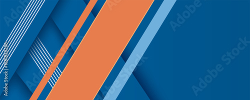 Abstract blue and orange diagonal geometric shape overlay layers background. Minimal geometric. Modern futuristic banner template design. Suit for poster, banner, business, cover, ad, web, flyer