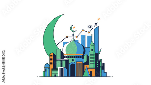 Islamic finance and business growth in a modern cityscape, Generative AI.