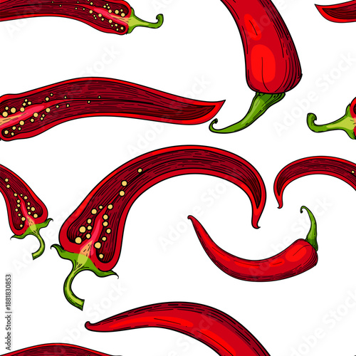 Seamless pattern with red chili peppers 
