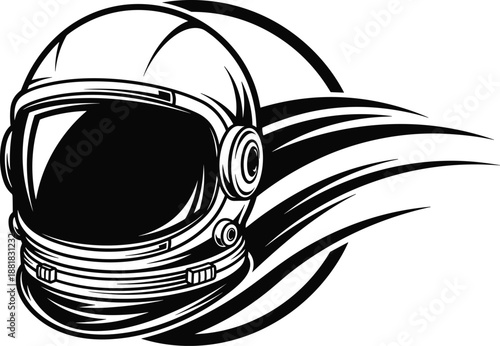 Astronaut, helmet, with, speed, lines, motion, blur, vector, illustration, isolated, on, white, background, space, explorer, fast, racing, graphic, design, artwork, icon, symbol.