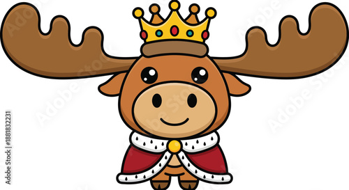 Royal Moose Cartoon Character – Crown & Cape Flat Vector