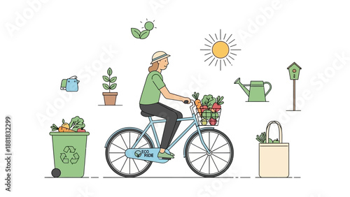 Man Riding Bicycle with Shopping Basket.