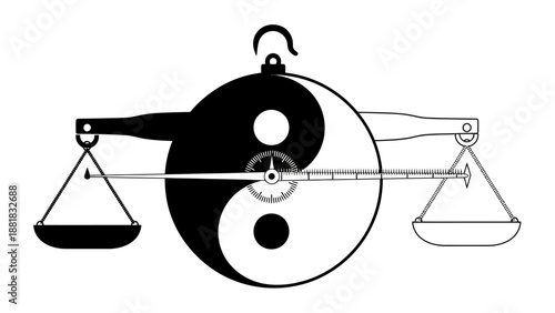 Yin Yang Symbol on Balanced Scales Illustration.