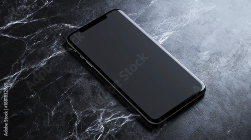 Smartphone with Blank Screen on Marble Surface.