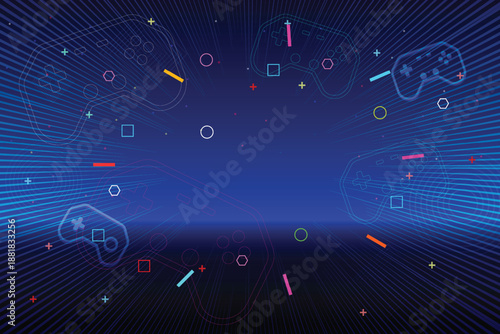 Retro cyberpunk style 80s game scene pixel art 8-bit sci-fi background. glowing neon grid and stars from vintage arcade computer games.