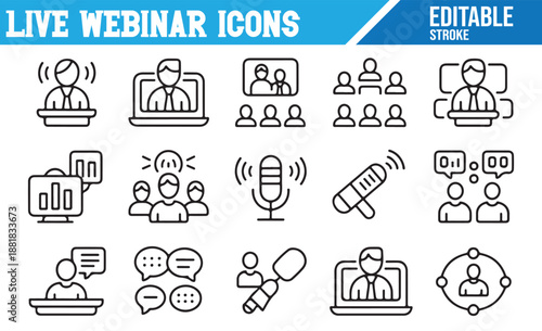 Digital conference and webinar technology illustrations.