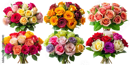 Colorful roses in bouquets on black background flowers