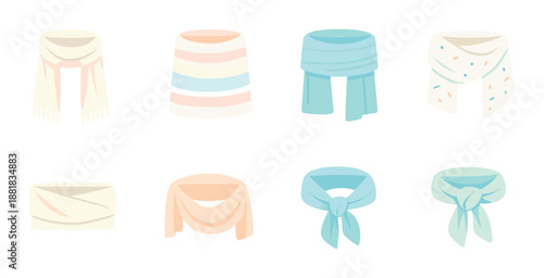 Collection of stylish scarves in various colors and patterns