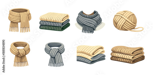 Cozy knitted scarves and sweaters collection in soft light