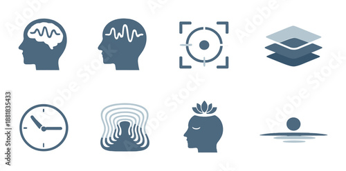 Abstract futuristic icons on dark background highlighting technology and mindfulness