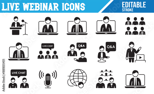 Business seminar and web broadcast icon collection.
