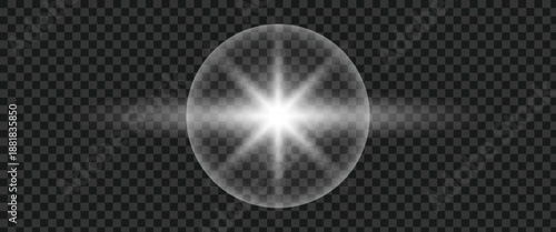 Glowing white light with oval shape and starburst effect