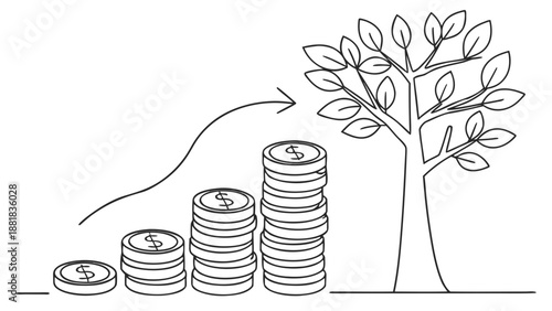 Conceptual illustration of growing money tree symbolizing financial growth and investment success