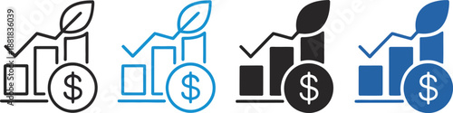 Sustainable Investment Growth and Business Success Chart Icons for Green Economy Concepts