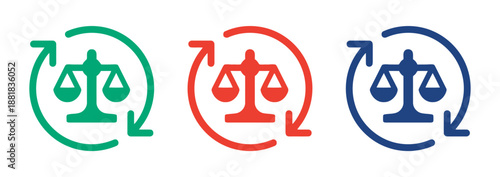 Balance scales icon set in various color combinations