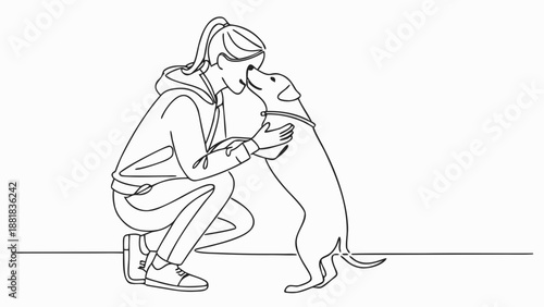 Joyful woman embracing her playful dog with affection and love