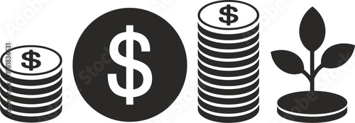 Financial Growth and Investment Seedling Icons on White Background