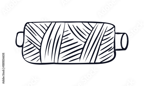 Thread spool icon. Hand drawn spool of yarn for sewing, knitting or embroidery, needlework material. Vector illustration of cotton thread roll icon.