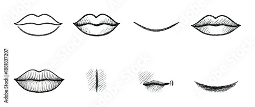 Hand-drawn lip expressions on black background