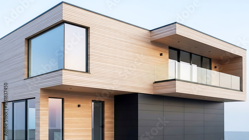 Modern wooden house with large windows and balcony modern house contemporary architecture