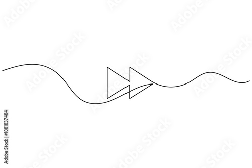 Minimalist continuous line drawing of fast forward icon for media player